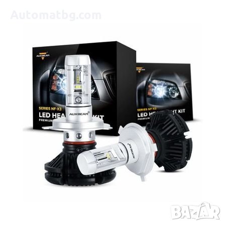 Комплект LED Лед Диодни Крушки за фар Automat X3 H4 H/L - 50W 12000 Lm Над 200% по-ярка светлина.