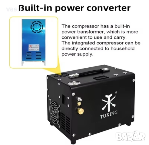 TUXING TXET062 PCP компресор 4500Psi 300Bar с автоматично изключване 12V/220V, снимка 6 - Въздушно оръжие - 52619293