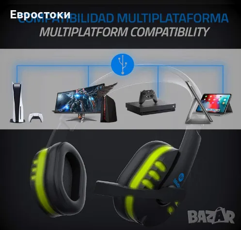 Геймърски слушалки iWotto, кабелни слушалки за игри с микрофон, RGB осветление, снимка 6 - Аксесоари - 49584331