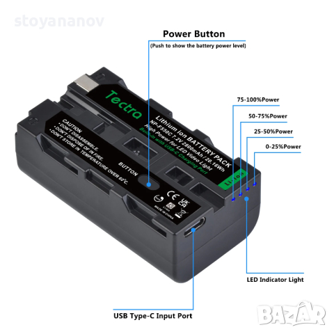 Батерия NP-F550C за камери Sony с USB C зареждане, снимка 2 - Батерии, зарядни - 44897071