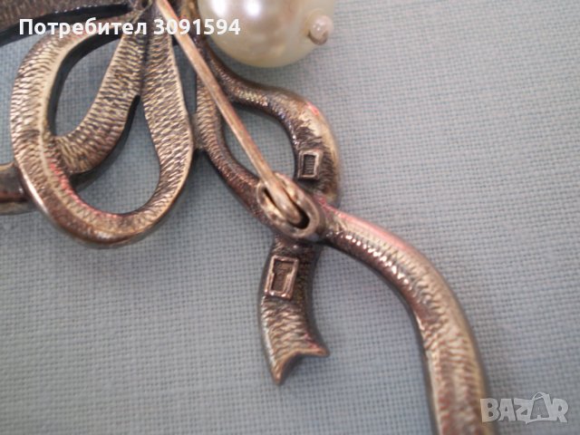 дизаинерска  красива  сребърна брошка перли и циркони, снимка 5 - Антикварни и старинни предмети - 36875288