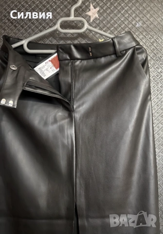 Нова дълга черна лъскава кожена пола "Amisu" / "Амису" с етикет, номер 48, размер "S", снимка 2 - Поли - 53205429