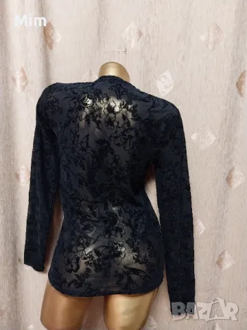 М Черна еластична прозрачна блуза с релефни кадифени цветя , снимка 4 - Блузи с дълъг ръкав и пуловери - 48494939