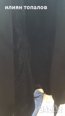 Черна шуба от плат с цяла подплата от агнешка кожа 