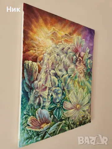 Картина върху платно с маслени бои " Цветна фантазия "  цветя, живопис , снимка 4 - Картини - 49069441