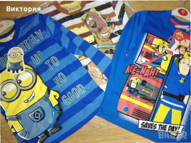  НОви блузки 5-6г. от Англия с миньоните пожарникари... , снимка 2 - Детски Блузи и туники - 27209101