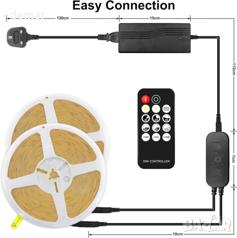 TTWAY COB LED ленти 20m (2x10m), 6000K DC24V, дистанционно, 384LEDs/M, снимка 2 - Лед осветление - 44865788