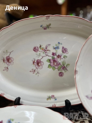  Ябълков цвят на СИП с червени миглички♥️ Плато-36 см 6 броя за основно-23.5 см , снимка 4 - Чинии - 52726047