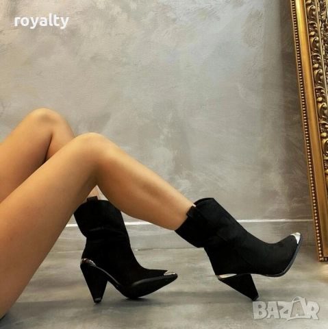 Боти на ток - черен велур, снимка 2 - Дамски боти - 52162356
