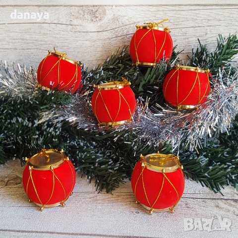 3227 Комплект играчки за елха Кадифени барабанчета, 6 броя