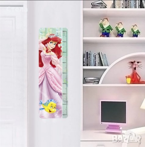 Детски стикер Малката русалка Ариел със скала за измерване ръста на детето 