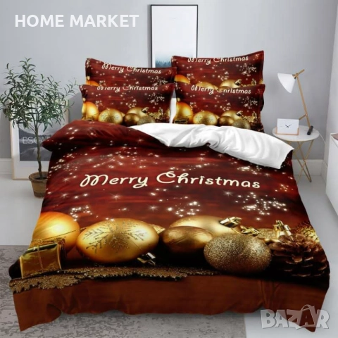 Коледно спално бельо, 100% памук, 6 части Този комплект съдържа:  6 части, двулицев двоен комплект: , снимка 3 - Спално бельо - 52538215