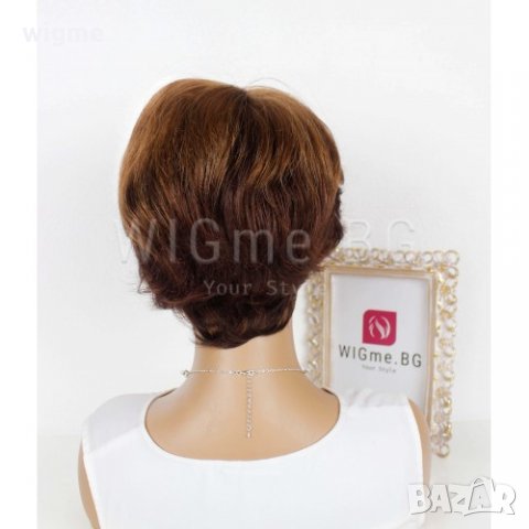 Къса обемна тъмнокестенява перука с бретон Луиза, снимка 3 - Аксесоари за коса - 33015382