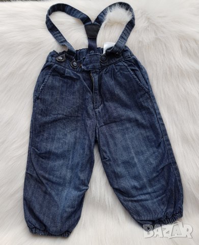Ватирани дънки с тиранти H&M 6-9 месеца, снимка 3 - Бебешки дънки - 27565370
