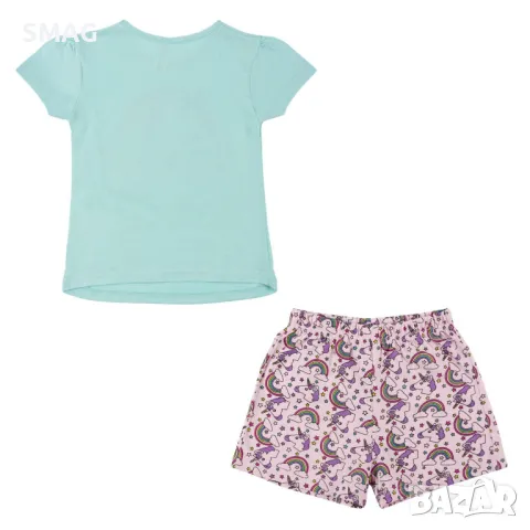 Бебешки памучен комплект с блуза с къс ръкав и шорти Розови еднорози Останете вълшебни S_1191907, снимка 3 - Комплекти за бебе - 49548305
