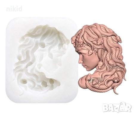 Медуза Гръцка Митология жена с коса от змии лице силиконов молд форма декорация и украса фондан