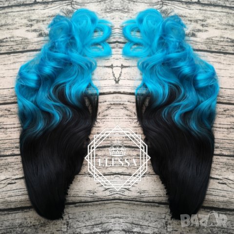 Естествена Луксозна Омбре -Черно и Синьо Цветово Преливане Опашка с Щипка Код С301, снимка 3 - Аксесоари за коса - 26401726