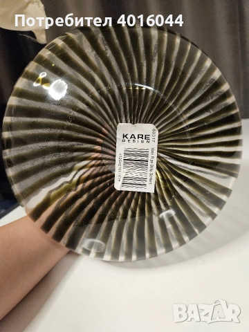 Стилна стъклена ваза Kare с черни мотиви, снимка 3 - Вази - 53599605