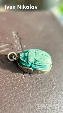 Стар египетски Скарабей, тюркоаз и сребро, снимка 2 - Антикварни и старинни предмети - 49277694