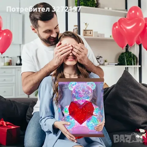 Ръчно изработена USB Великолепна светеща LED мечка, държаща червено сърце, снимка 5 - Настолни лампи - 47978820