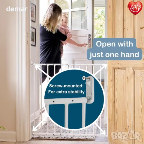 BabyDan Бебешка врата (56,5-81,5 см), Регулируема и издръжлива, бяла, метална, снимка 4 - Други стоки за дома - 49677391