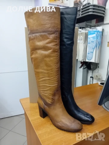 Намаление Дам.ботуши чизми м1377черни и камел естествена кожа , снимка 1