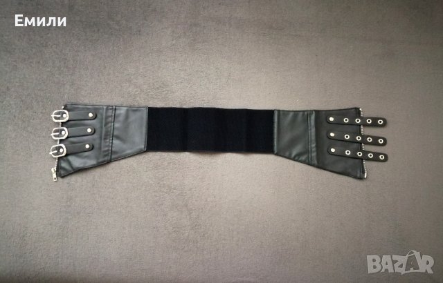 Широк кожен колан за талия - корсет с цип, катарами и ластик р-р S, M, снимка 5 - Корсети, бюстиета, топове - 43518487
