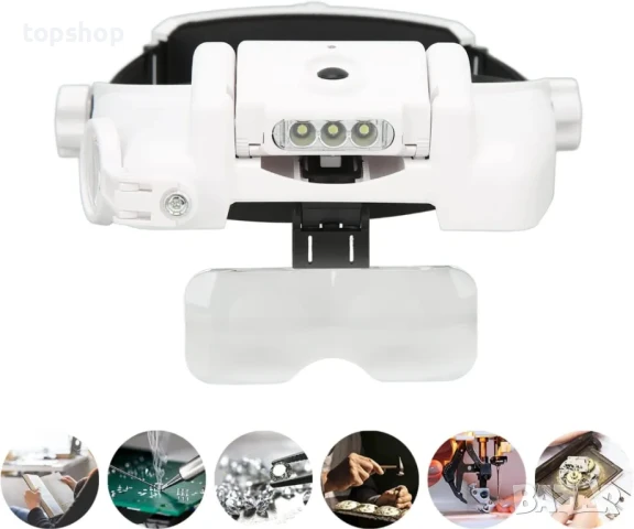 Лупи за глава, увеличителни стъкла с 3 светодиода, бяла, 23 вида, регулируема акумулаторна MG82000MC