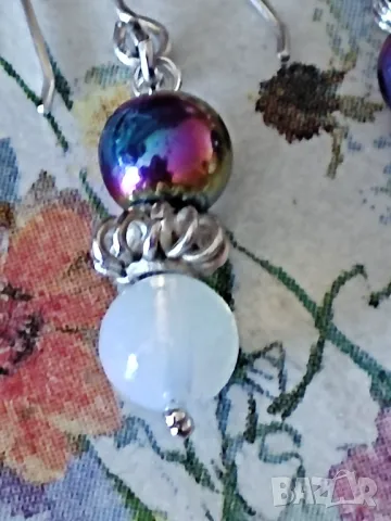 Сребърни обеци с опалит и титаниев хематит, снимка 3 - Обеци - 49992703