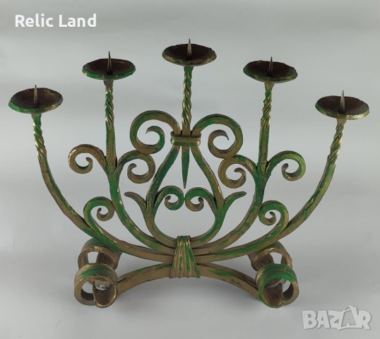 Масивен свещник от ковано желязо, снимка 2 - Антикварни и старинни предмети - 43355837