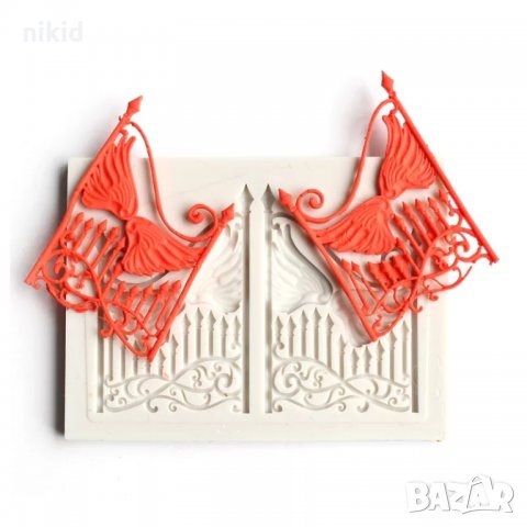 Порта врата врати с крилца ограда силиконов молд форма за декорация торта фондан, снимка 3 - Форми - 31318939