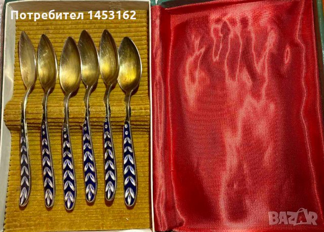 Сребърни руски лъжички с позлата и емайл, снимка 2 - Антикварни и старинни предмети - 35538090