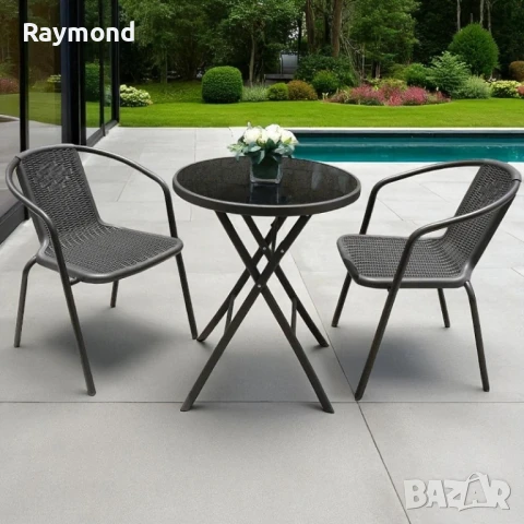 Комплект Thasos – 2 стола и сгъваема маса с темперирано стъкло, антрацит, снимка 2 - Градински мебели, декорация  - 50961294