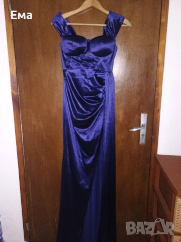 Синя, сатенена бална/елегантна рокля! 