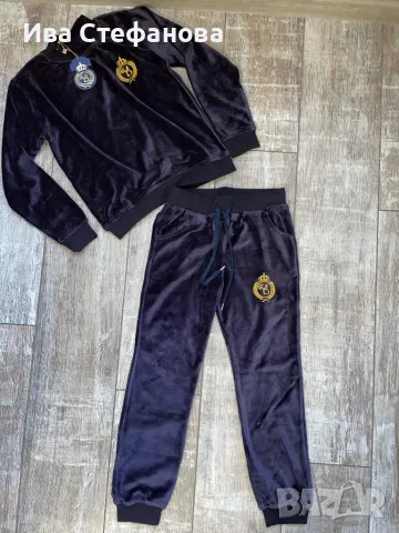 Нов плюшен тъмно син детски  сет комплект от две части , горнище и долнище кадифена прегръдка 