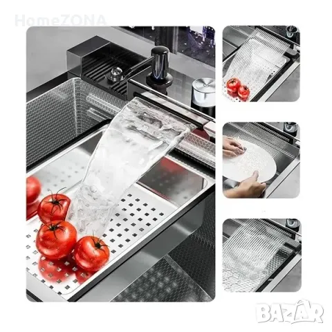 Мивка за кухня Spark 12, пиано бутони, двоен водопад, хром, снимка 2 - Мивки - 49445687