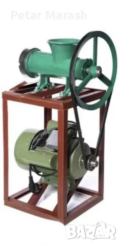 Месомелачка чугунена отливка с мотор и стойка, снимка 1