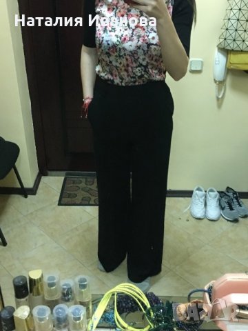 Черен панталон с широки крачули, снимка 7 - Панталони - 28184214