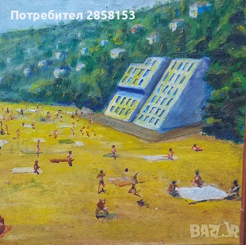 Стара картина морски пейзаж  ,масло върху картон., снимка 5 - Картини - 50909987