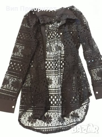 Риза- туника с перлени копчета, черна дантела, много ефектна стилна, снимка 2 - Туники - 37409061