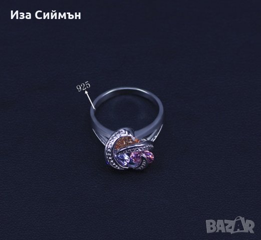 Сребърен комплект обици, пръстен и колие със сапфири и кубични цирконии, снимка 3 - Бижутерийни комплекти - 32502576