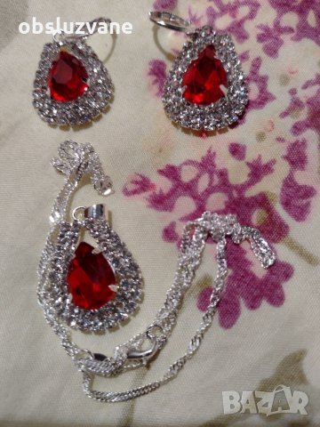 Комплект в 3 части с огнени кристали, нов 💥, снимка 5 - Бижутерийни комплекти - 32688451