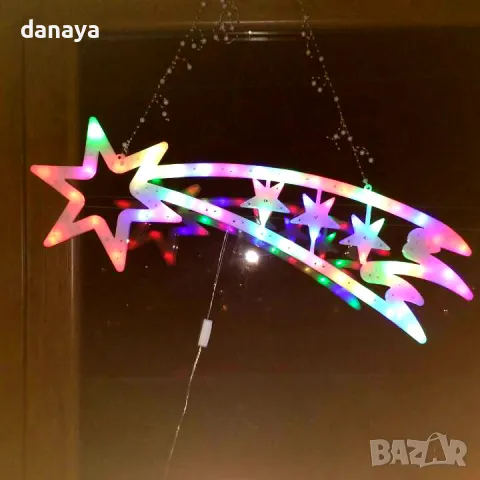 604 Светеща коледна украса за стена голяма звезда комета 66 LED лампички 75см, снимка 6 - Други - 47950282