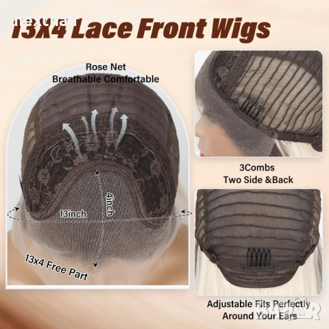 75 см тъмно руса пепелява права перука с дантела лейс фронт 13×4, снимка 13 - Аксесоари за коса - 51435808