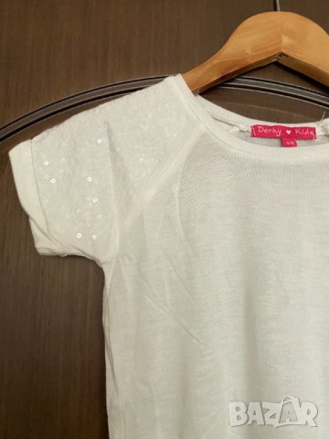 Детска бяла тениска с пайети за момиче за 4/6г., снимка 2 - Детски тениски и потници - 33235670
