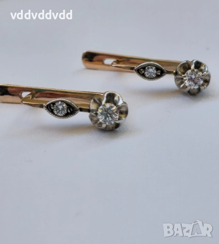 СССР златни обеци с Якутски Диаманти , снимка 8 - Обеци - 51813351