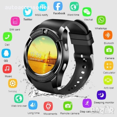 3000051185 Смарт часовник AMIO Smart watch V8 с bluetooth, камера и SIM карта черен, снимка 2 - Смарт часовници - 27772911