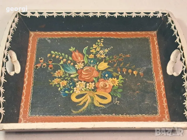 ретро дървен ръчноизрисуван с цветя поднос 22/3