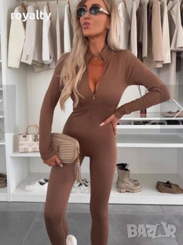 Дамски оформящ секси гащеризон цвят капучино