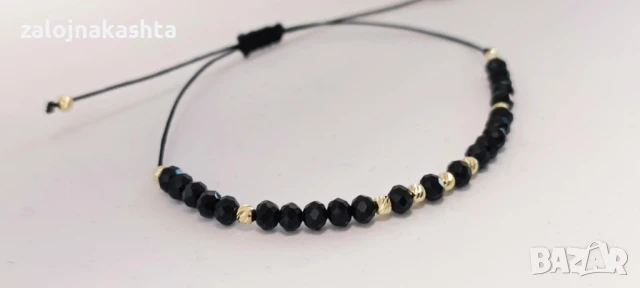 Нова Златна гривна с черен конец -0,60гр/14кр, снимка 3 - Гривни - 50684871